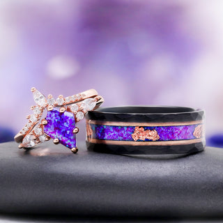 Skye Kite Purple Fire Opal Couples Ring Set by Aquamarise, matching women's and men's rings