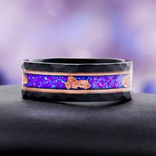 Skye Kite Purple Fire Opal Men's Ring by Aquamarise, close-up of the purple fire opal inlay