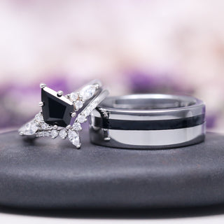 Skye kite Black Onyx Wedding Band couples ring set