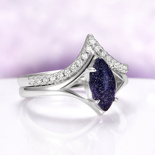 Starry Night Engagement Ring Set in Sterling Silver