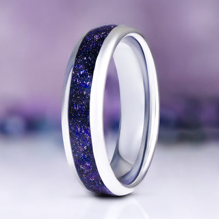 Starry Night Men's Wedding Band in Silver Tungsten Carbide, 6mm, by Aquamarise