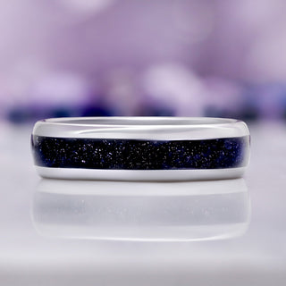 Starry Night Men's Wedding Band in Silver Tungsten Carbide, 6mm, by Aquamarise, side profile view