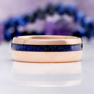 Rose Gold Coffin Cut Galaxy Sandstone Starry Night Couples Ring Set – side profile view
