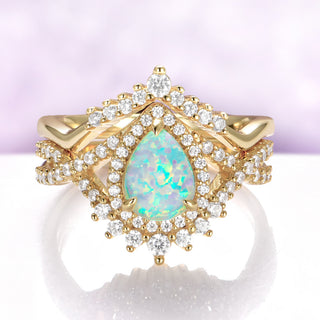 Teardrop White Fire Opal Ring Set in 14K Yellow Gold Vermeil