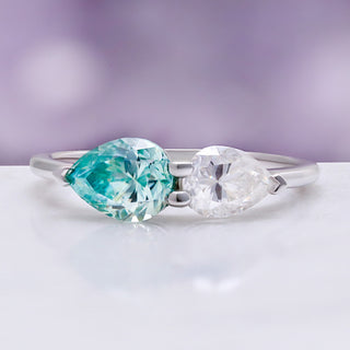 Toi Et Moi Blue Moissanite Two Stone Engagement Ring in 14K White Gold