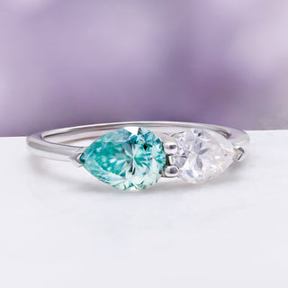 Toi Et Moi Blue Moissanite Two Stone Engagement Ring in 14K White Gold