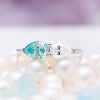 Toi Et Moi Blue Moissanite Two Stone Engagement Ring in 14K White Gold