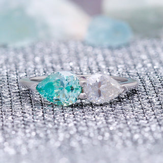 Toi Et Moi Blue Moissanite Two Stone Engagement Ring in 14K White Gold