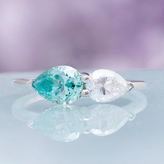 Toi Et Moi Blue Moissanite Two Stone Engagement Ring in 14K White Gold