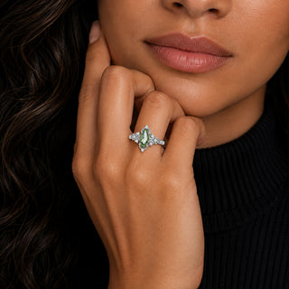Viridian Marquise Green Tourmaline Engagement Ring in Sterling Silver