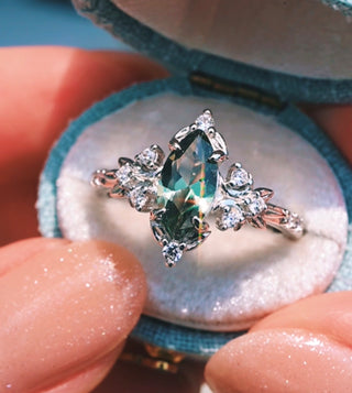 Viridian Marquise Green Tourmaline Engagement Ring in Sterling Silver