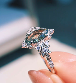 Viridian Marquise Green Tourmaline Engagement Ring in Sterling Silver