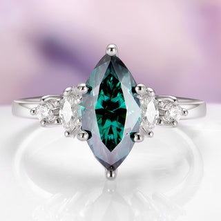 Teal Moissanite Marquise Engagement Ring in Sterling Silver
