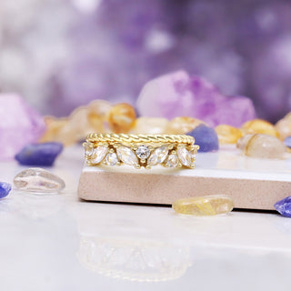Willow White Sapphire Stacking Wedding Ring Set in 14K Yellow Gold Vermeil