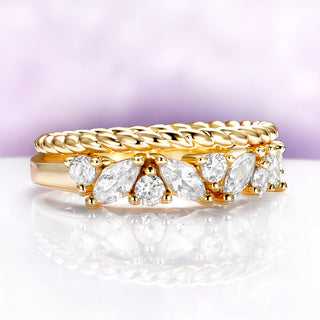 Willow Vintage Marquise Wedding Band in Solid 14K Yellow Gold featuring marquise and round gemstones in a leaf-inspired arrangement by Aquamarise Gold.
