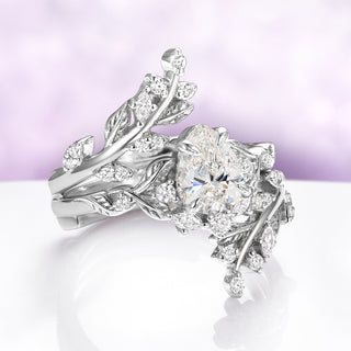Wisteria Leaf Moissanite Engagement Ring Set in 14K White Gold