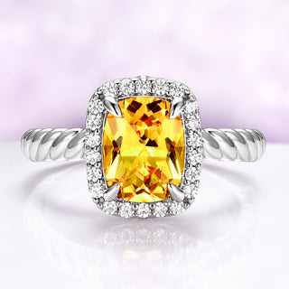 Yellow Sapphire Engagement Ring | Cushion Cut Halo Ring