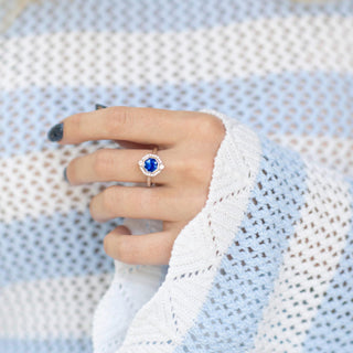 Asscher Cut Art Deco Bezel Set Blue Sapphire Ring in Sterling Silver by Aquamarise, featuring a vibrant blue sapphire framed by an elegant bezel and delicate accents on a sterling silver band.