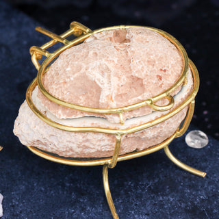 Blue Frost natural geode ring box by Aquamarise, front view showing icy blue crystal interior and gold hinge