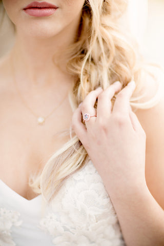 bride with Aquamarise ring