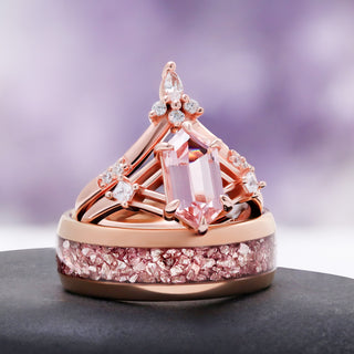 Celtic Morganite Couples Ring Set in Rose Gold by Aquamarise, matching women's and men's bands
