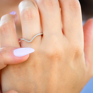 Chevron Minimalist Wedding Band in Sterling Silver worn on the hand