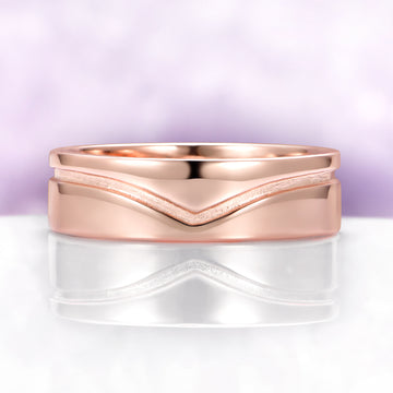 Hexagon Morganite Couples Ring Set by Aquamarise, featuring a polished rose gold band with a subtle chevron design, part of Matching Couples' Rings and Morganite Jewelry collections.