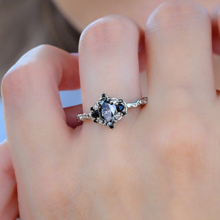 Esme Gray Moissanite & Black Onyx Ring in Sterling Silver worn on the hand