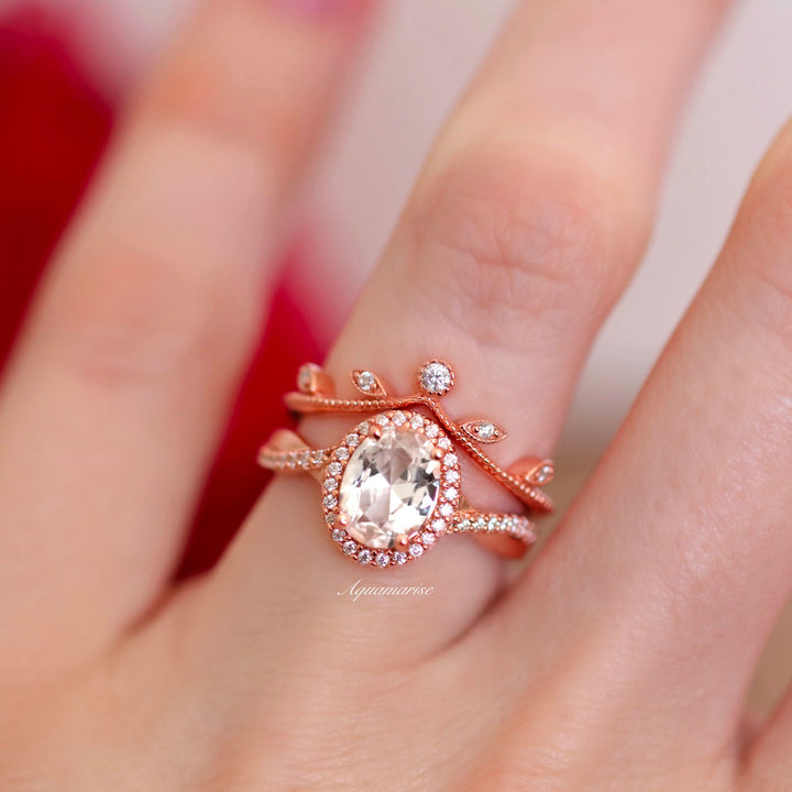 White Sapphire Leaf Ring Set in 14K Rose Gold Vermeil