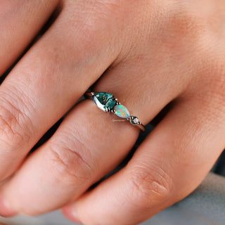 Green Moss Agate & Natural Australian Opal Ring in 14K Rose Gold Vermeil