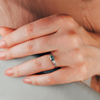 Green Moss Agate & Natural Australian Opal Ring in 14K Rose Gold Vermeil