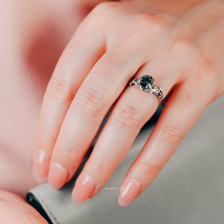 Natural Herkimer Diamond Leaf Engagement Ring in Sterling Silver