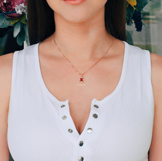 Claire Vintage Natural Red Garnet Necklace in 14K Rose Gold Vermeil