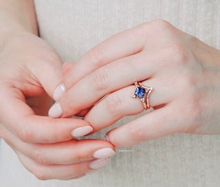 Princess Cut Lab Grown Alexandrite Engagement Ring Set in 14K Rose Gold Vermeil