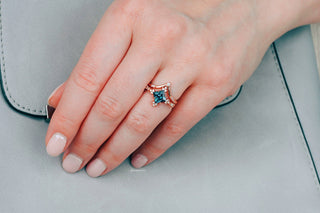 Princess Cut Lab Grown Alexandrite Engagement Ring Set in 14K Rose Gold Vermeil