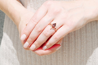 Garnet & Red Fire Opal Whiskey Barrel Couples Ring Set