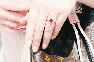 Garnet & Red Fire Opal Whiskey Barrel Couples Ring Set