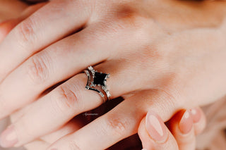 Princess Cut Black Onyx Engagement Ring Set in 14K/18K White Gold
