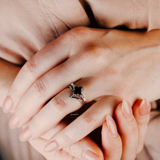 Princess Cut Black Onyx Engagement Ring Set in 14K/18K White Gold