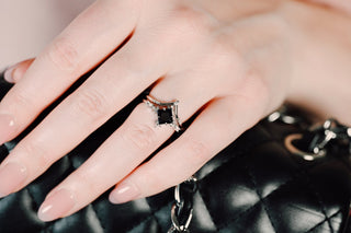 Princess Cut Black Onyx Engagement Ring Set in 14K/18K White Gold