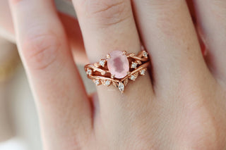 Natural Rose Quartz Fairy Ring Set in 14K Rose Gold Vermeil
