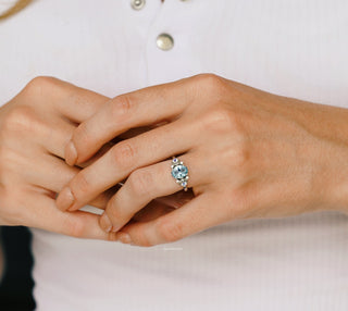 Aquamarine & Crescent Moonstone Ring in Sterling Silver