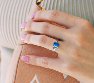 Toi Et Moi Blue Sapphire and Aquamarine Ring in Sterling Silver
