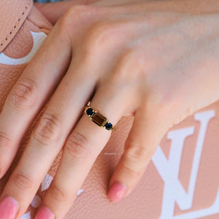 Smoky Quartz & Black Onyx Ring in 14K Yellow Gold Vermeil