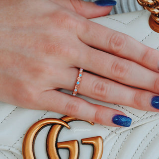 Dainty Rose Australian Opal Wedding Band in 14K Rose Gold Vermeil