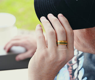 Crushed Emerald Hammered Wedding Band in Gold Tungsten Carbide (8mm)