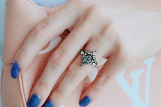 Skye Kite®  Galaxy Raw Salt & Pepper (Herkimer) Diamond Ring- Black Rhodium Filled