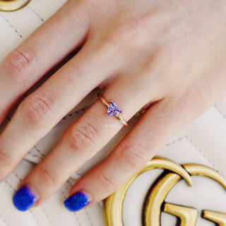 Minimalist Triangle Cut Alexandrite Engagement Ring in 14K Solid Rose Gold