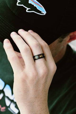 Meteorite & Gold Leaf Wedding Band in Two Tone Black Tungsten (8mm)