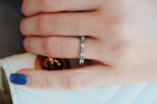 Green Moss Agate Flower Wedding Band in 14K White Gold